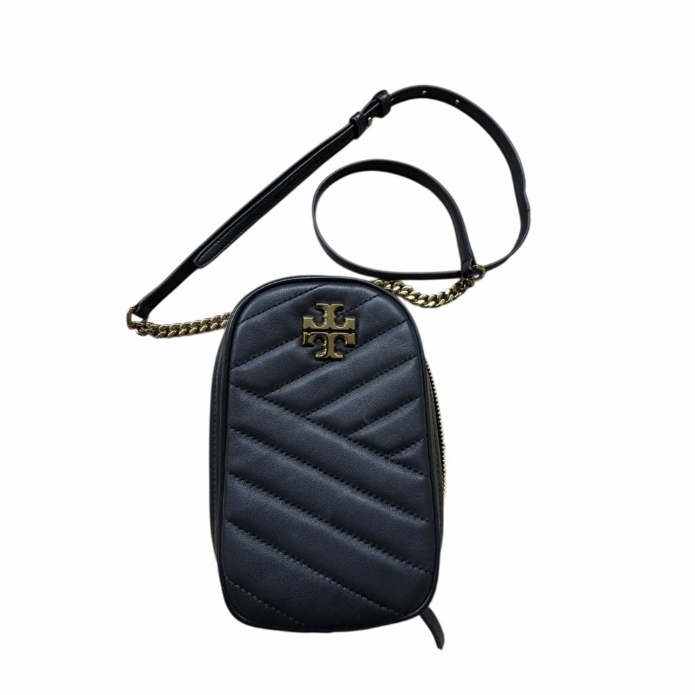 Tory Burch Black Chevron Leather Crossbody Bag | Gold Logo Designer Purse 🖤✨